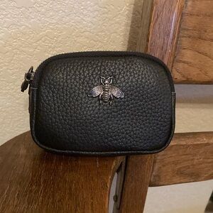 Bee Metal Accent Double Zip Leather Coin Purse/Pouch/Wallet NWOT